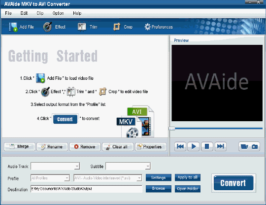 EZuse MKV To AVI Converter Screenshot